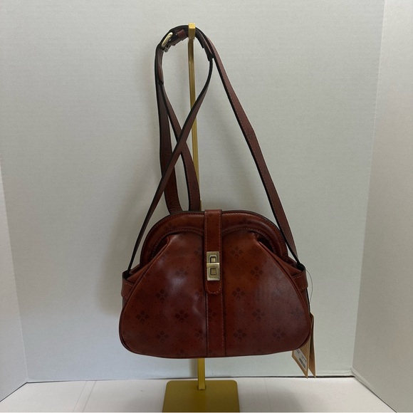 Patricia Nash Florentina Crossbody – Tan Leather Frame Bag with Signature Print - Picture 2 of 11